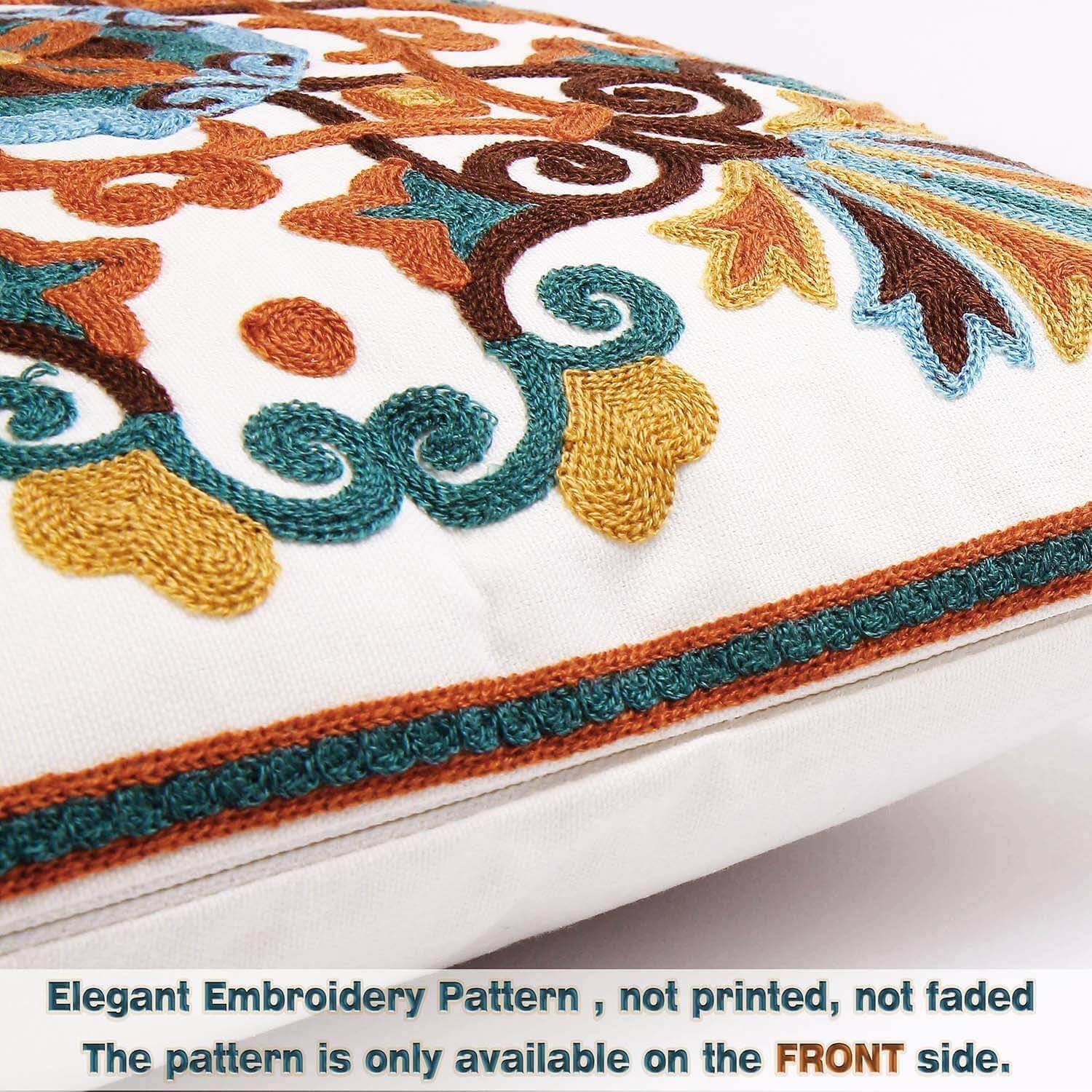 Decorative Couch Pillow Covers for Living Room 18X18 Inches Set of 2 Embroidered Pattern Square Throw Pillows Case Cover for Sofa Bed Chair