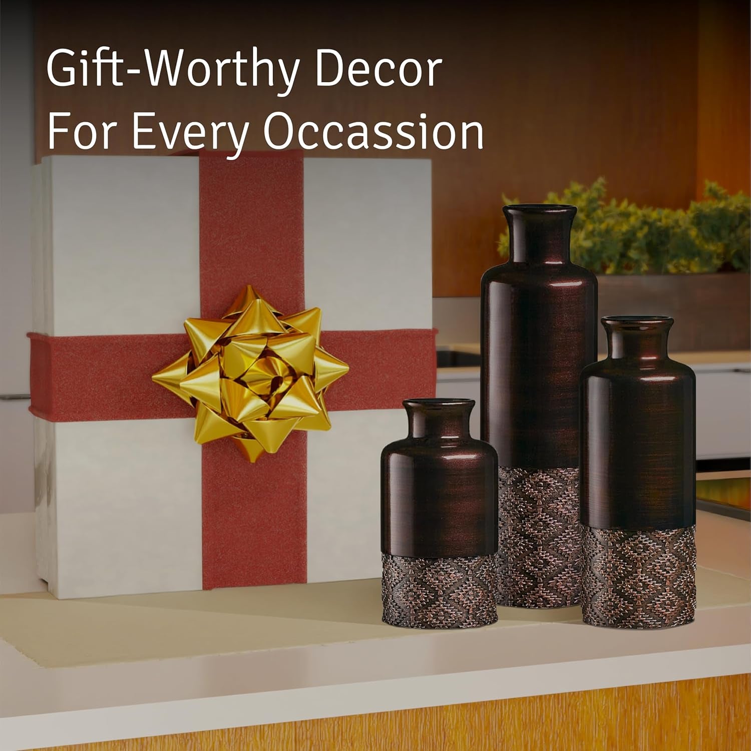 Dublin Brown Vases - Set of 3 Vases - Table Centerpieces for Dining Room, Kitchen Décor, Home Decor for Your Living Room, Dining Room, Bedroom, Office, Entry Table or Shelf Decor