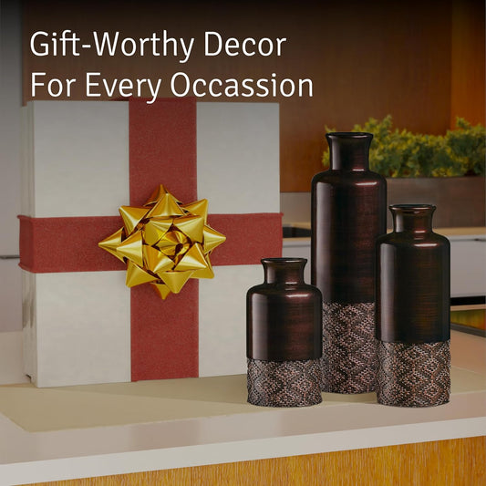 Dublin Brown Vases - Set of 3 Vases - Table Centerpieces for Dining Room, Kitchen Décor, Home Decor for Your Living Room, Dining Room, Bedroom, Office, Entry Table or Shelf Decor