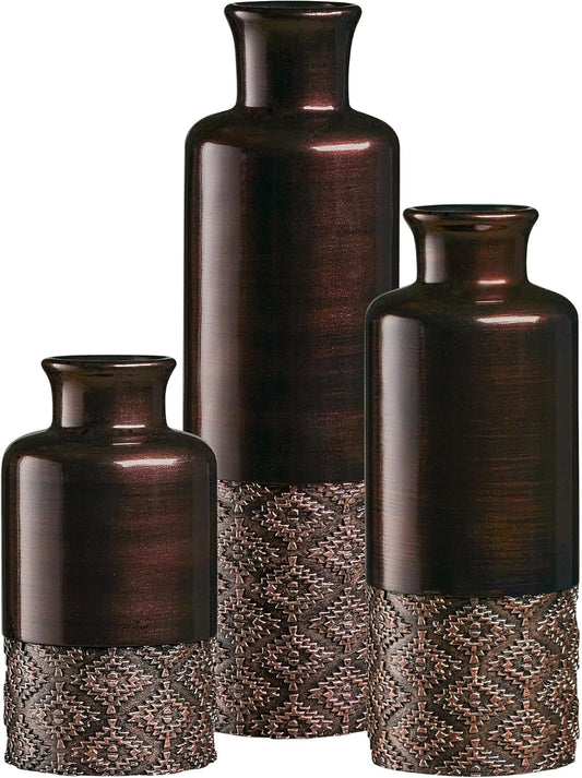 Dublin Brown Vases - Set of 3 Vases - Table Centerpieces for Dining Room, Kitchen Décor, Home Decor for Your Living Room, Dining Room, Bedroom, Office, Entry Table or Shelf Decor