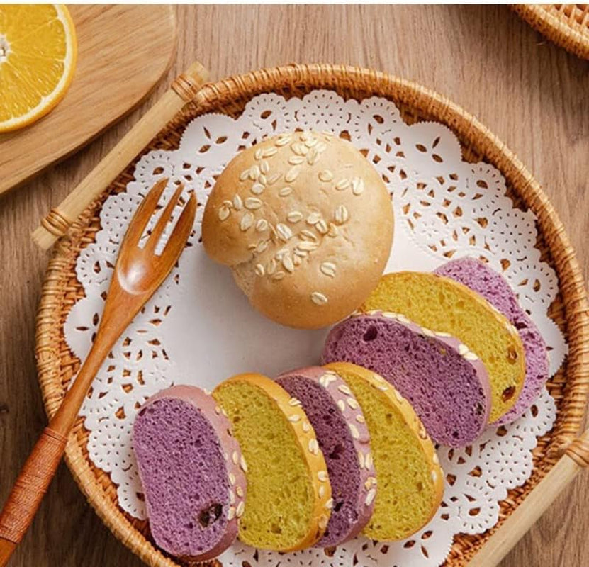 Woven Serving Tray, Rattan round Tray, Wicker Serving Basket with Wooden Handles (12.6 Inch / 32Cm)