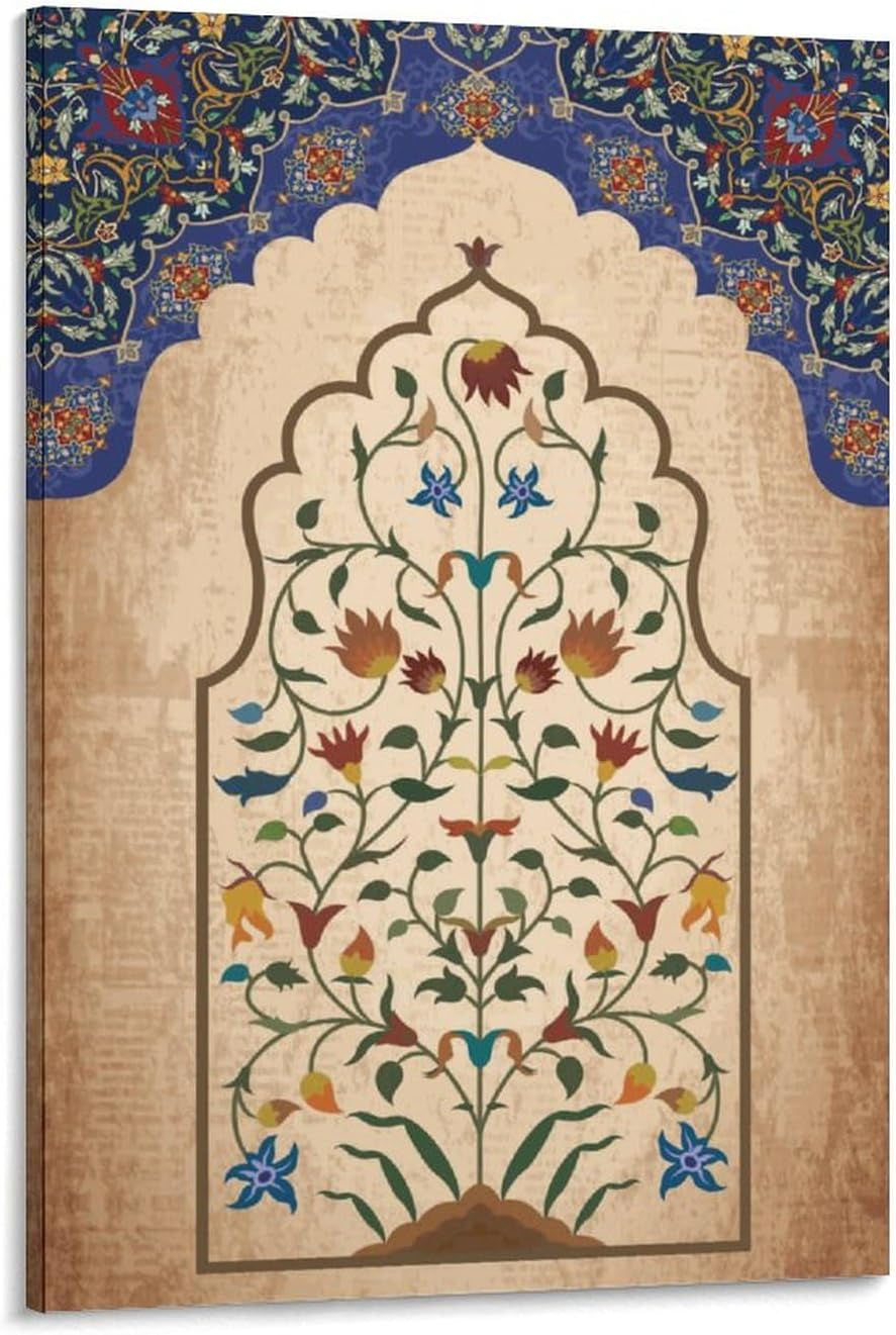 Mughal Wall Art, Arabian Ladies Painting Poster Persian Floral Peacock Art Poster Wall Art Painting Canvas Painting Posters and Prints Wall Art Pictures for Living Room Bedroom Decor 12X18Inch(30X45C