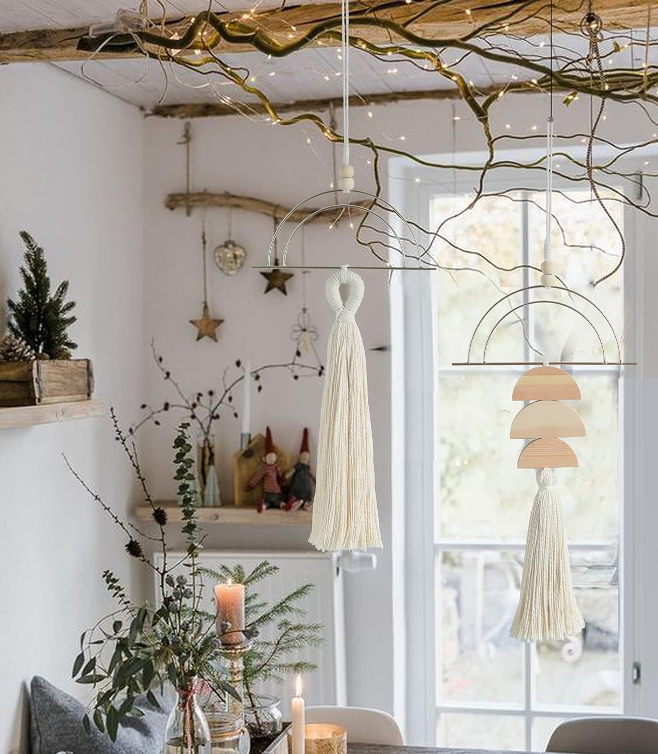 Boho Wall Decor Macrame Wall Hanging Bohemian Bedroom Wall Art Bathroom Decor Kitchen Tassel Home Wall Aesthetic Christmas Gifts 2 Pcs