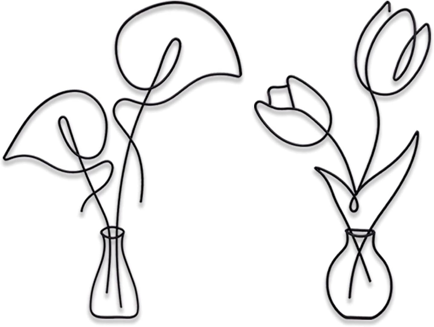 Metal Flower Wall Decor | Boho Metal Wall Art | Minimalist Plant Wall Decor | Bedroom & Living Room Wall Decor (Tulip & Calla)