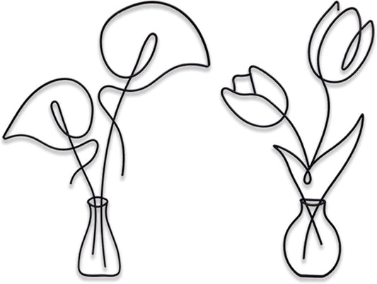 Metal Flower Wall Decor | Boho Metal Wall Art | Minimalist Plant Wall Decor | Bedroom & Living Room Wall Decor (Tulip & Calla)