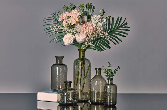 Bamberoom Handmade Bud Glass Vases , Pack of 1, Modern Simple Style Flower Vase for Home Shelf Decor and Office Table Decor. (D, Grey)