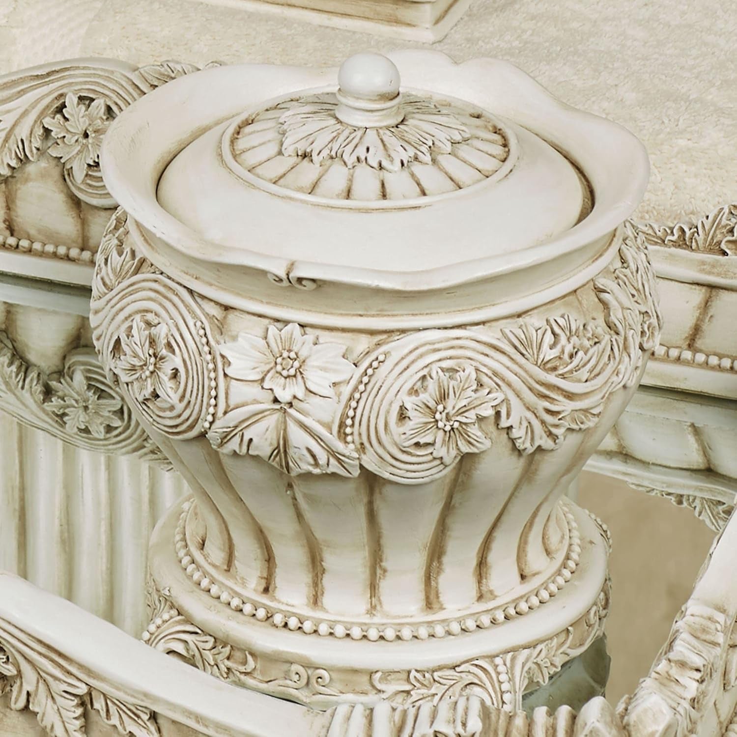 Flowering Medallion Covered Jar Antique Ivory Covered Jar