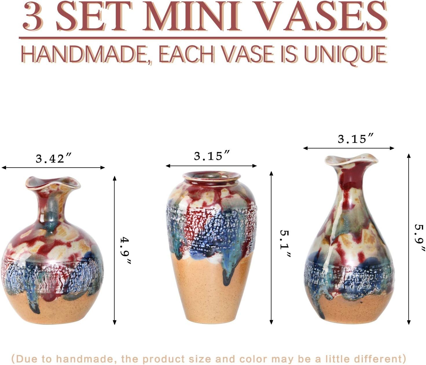 Ceramic Flower Vases Set of 3, Special Design Style of Flambed Glazed,Decorative Modern Floral Vase for Home Decor Living Room Centerpieces and Events…