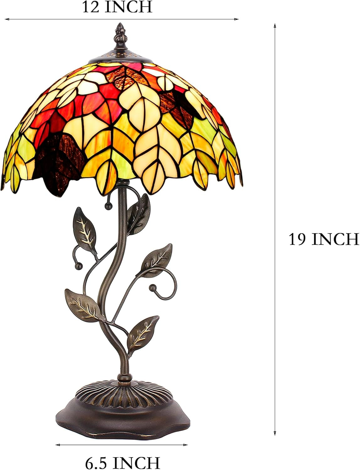 Tiffany Lamp Table Lamp Stained Glass Desk Lamps 12X12X19 Inches Reading Light Decor Bedroom Living Room (Maple Leaf Style)