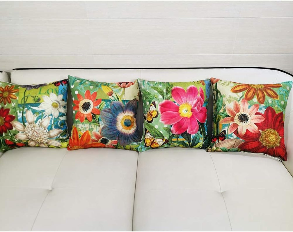Hand Painting Flowers Pattern Decorative Soft Throw Pillow Case Cushion Covers 18X18 Inches Pack of 4