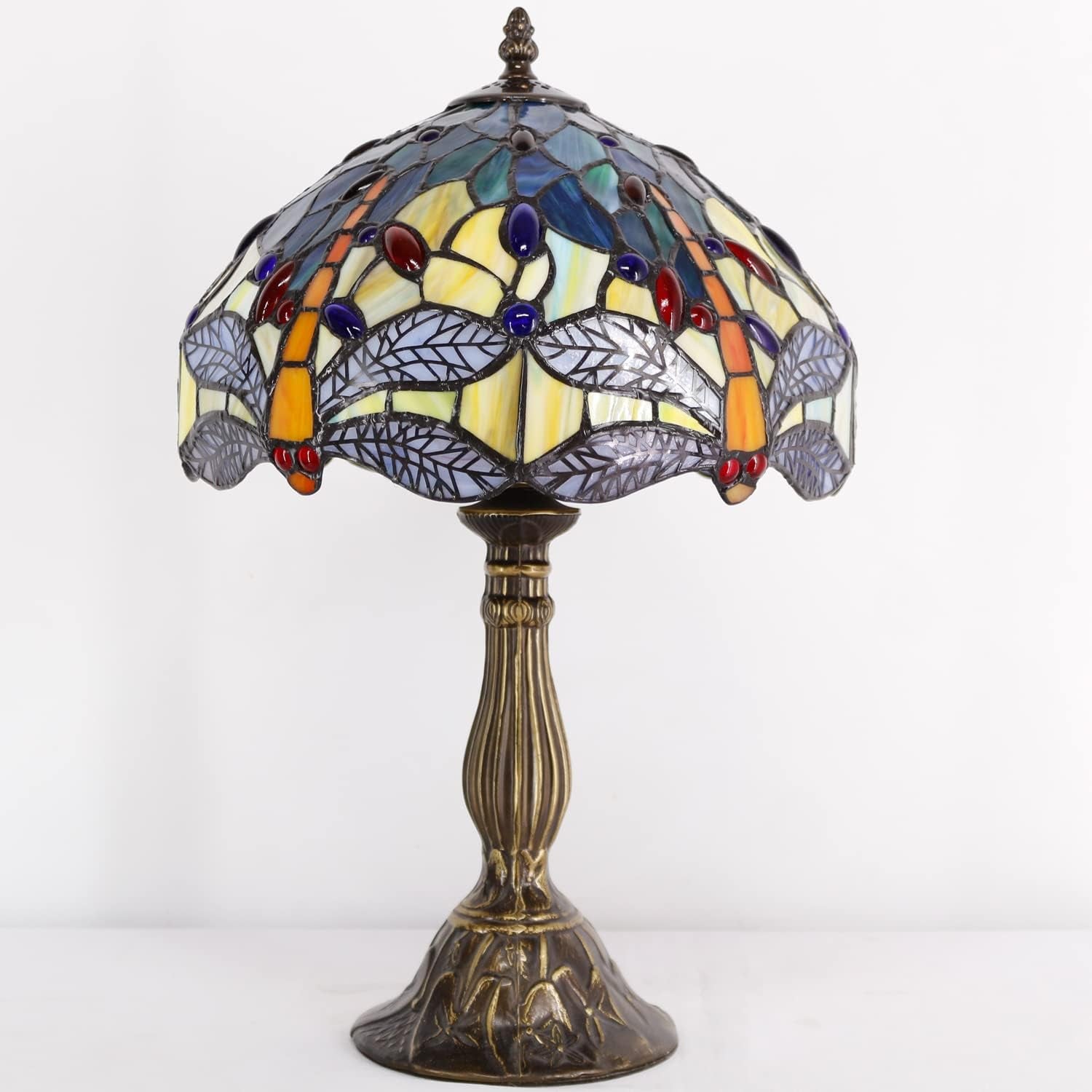 Stunning Tiffany Style Sea Blue & Yellow Dragonfly Table Lamp – Perfect Nautical Desk & Bedside Light for Bedroom, Living Room, & Home Office - 12x12x18 Inches