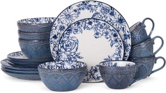 5216941 Gabriela Blue 16-Piece Dinnerware Set, Service for 4