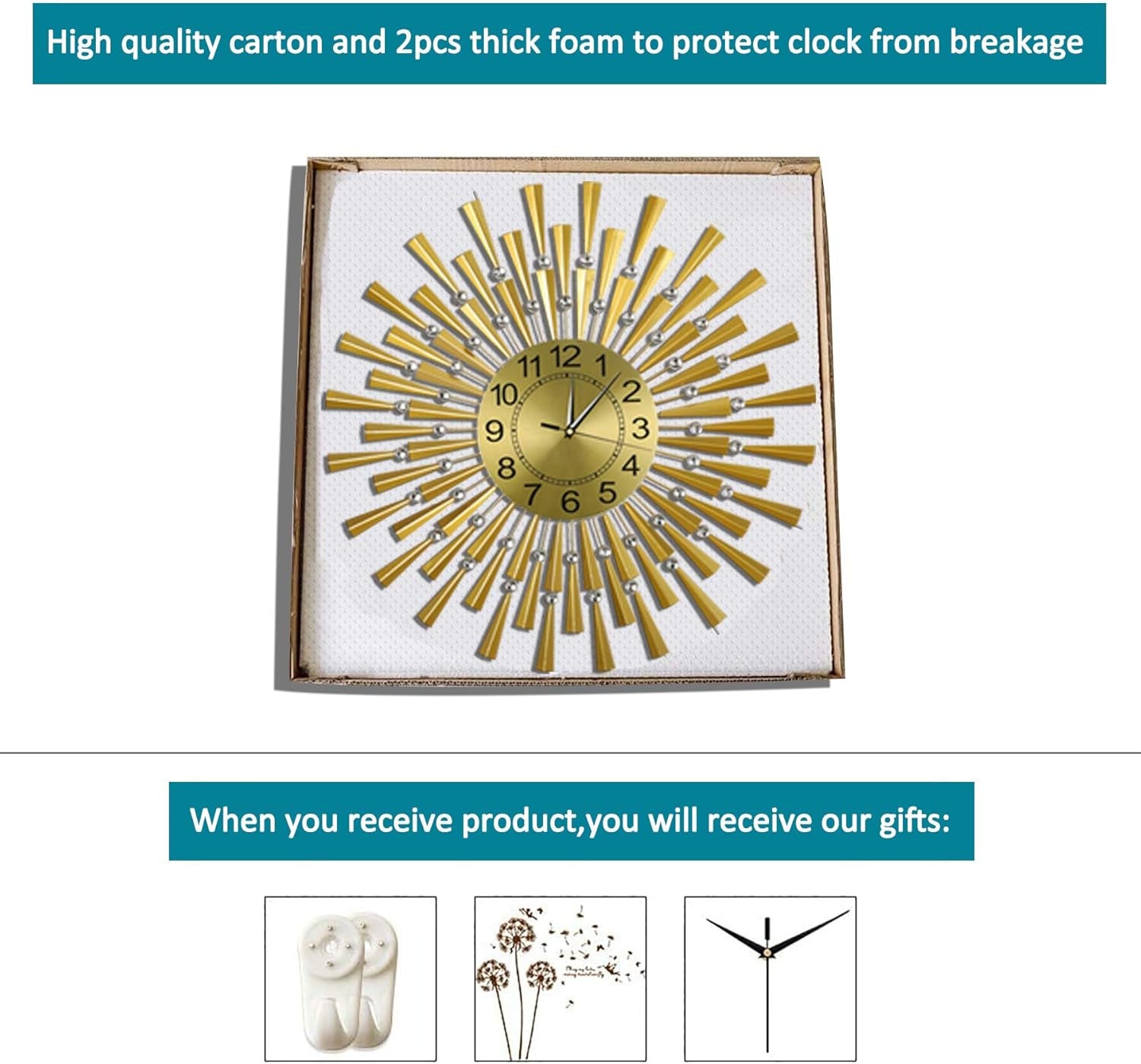 Large Wall Clock Decorative Wall Clocks 3D Non-Ticking Silent Quartz Clocks with Arabic Numerals for Living Room Home Kitchen Decor