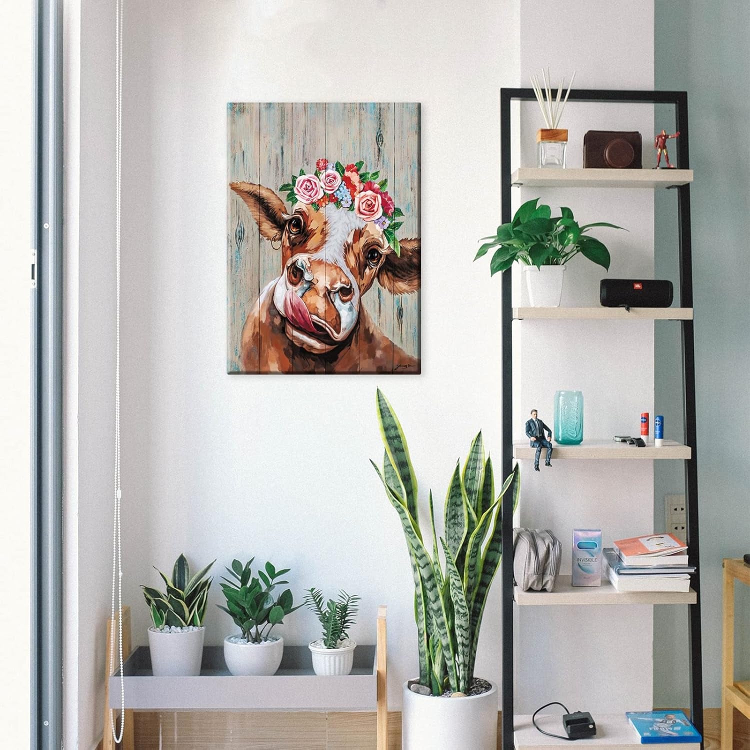 Large Cow Pictures Wall Decor Farmhouse Cute Cow Painting Canvas Wall Art Rustic Country Cow Print Home Picture Decor for Bathroom Kitchen Bedroom 16" X 24"