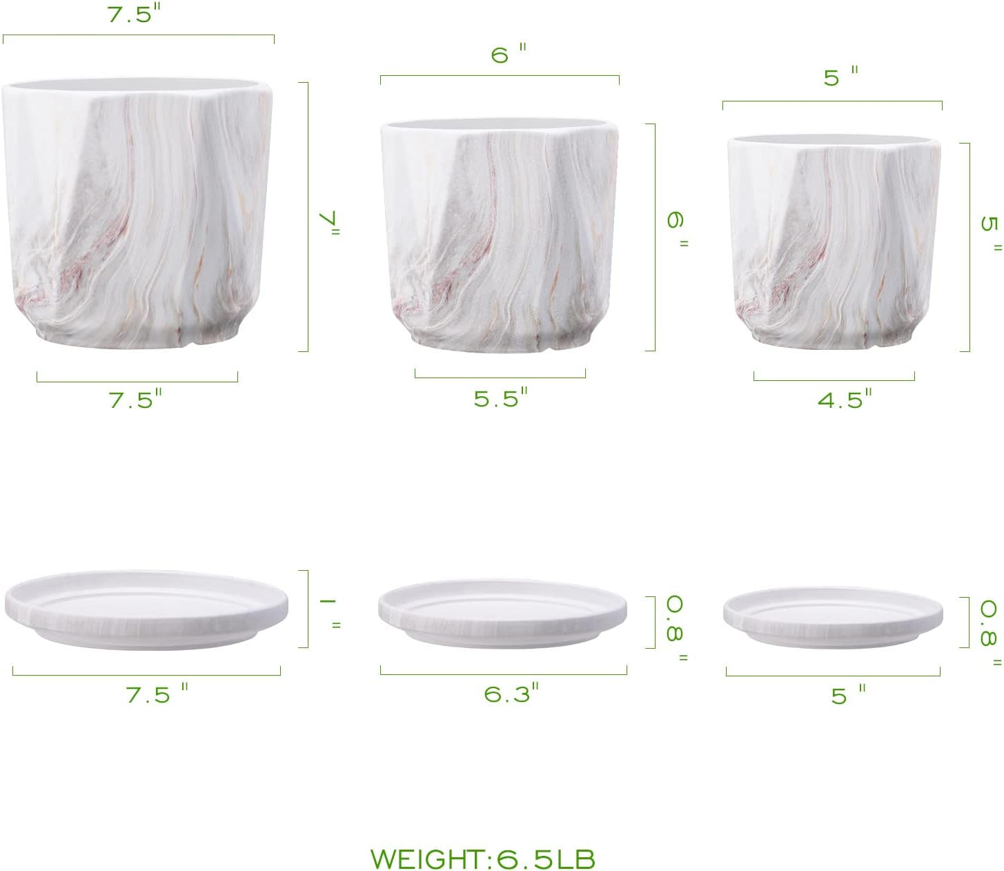 Plant Pots, 7.5+6+5 Inch Ceramic Pots Planters with Drainage Hole and Saucers, Flower Pots for Indoor Outdoor Plant, Great for Home Decor, Set of 3