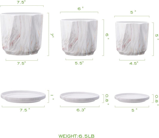 Plant Pots, 7.5+6+5 Inch Ceramic Pots Planters with Drainage Hole and Saucers, Flower Pots for Indoor Outdoor Plant, Great for Home Decor, Set of 3