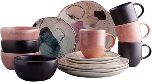 ' Juego De Vajilla Corona 16 Piezas Loza | | Servicio Para 4| Cerámica| Set De Vajilla 4 Puestos, 16 Piezas | Formas Orgánicas Servicio De 16 Piezas Para 4 Euritmia
