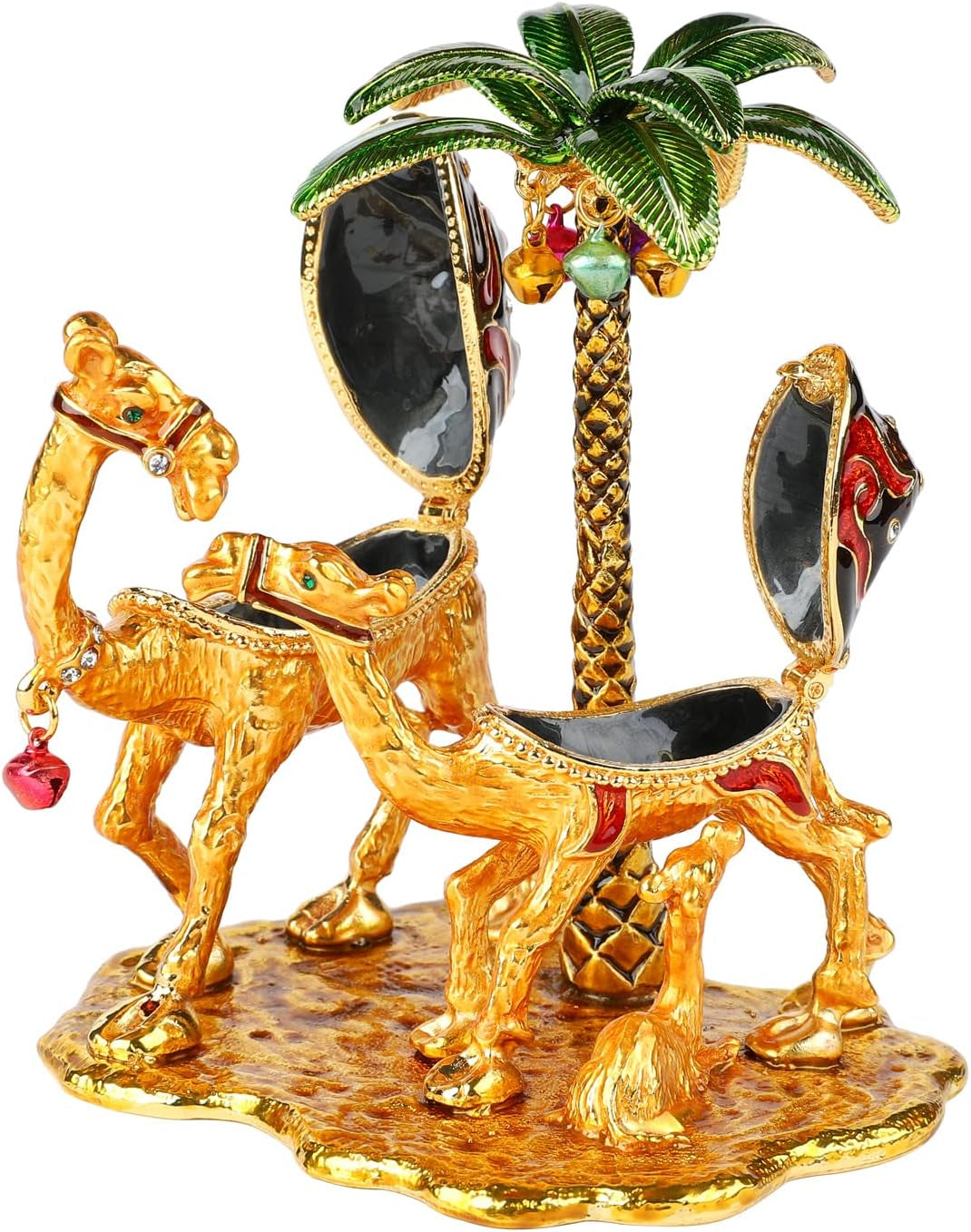 Vacation Camel Family Trinket Boxes with Hinged Coconut Bell Enamel Hand-Painted Animals Ornaments Unique Gift for Home Decor