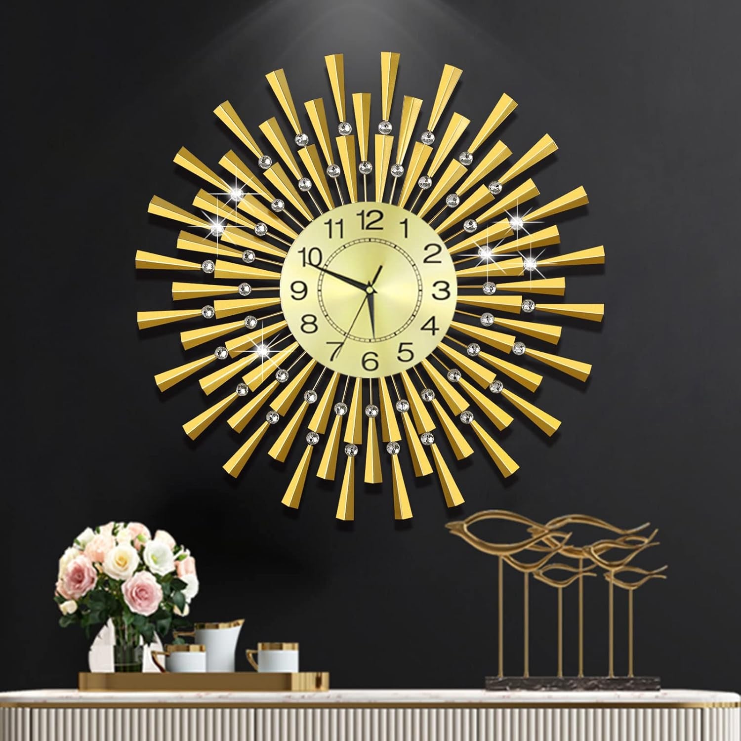 Large Wall Clock Decorative Wall Clocks 3D Non-Ticking Silent Quartz Clocks with Arabic Numerals for Living Room Home Kitchen Decor