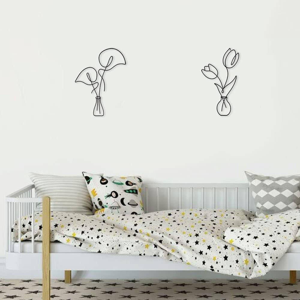 Metal Flower Wall Decor | Boho Metal Wall Art | Minimalist Plant Wall Decor | Bedroom & Living Room Wall Decor (Tulip & Calla)