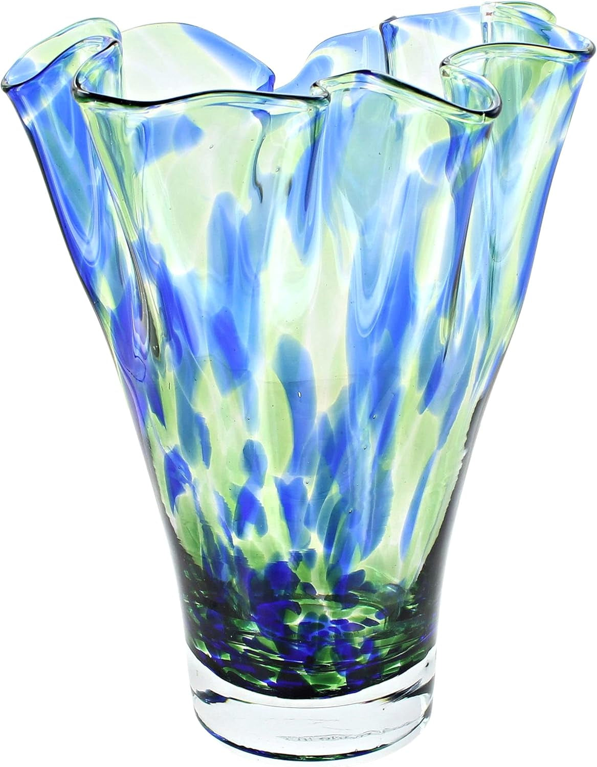 Blue Rose Polish Pottery Cobalt and Green Confetti Ribbon Vase