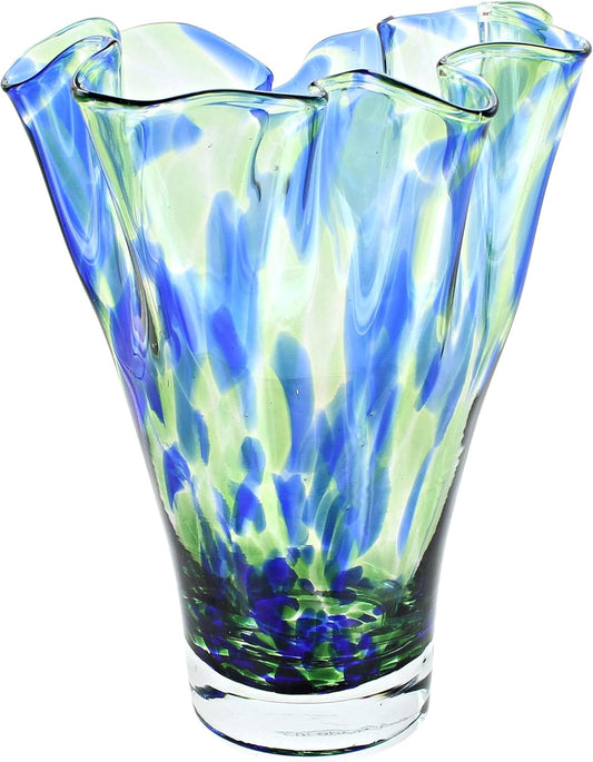 Blue Rose Polish Pottery Cobalt and Green Confetti Ribbon Vase