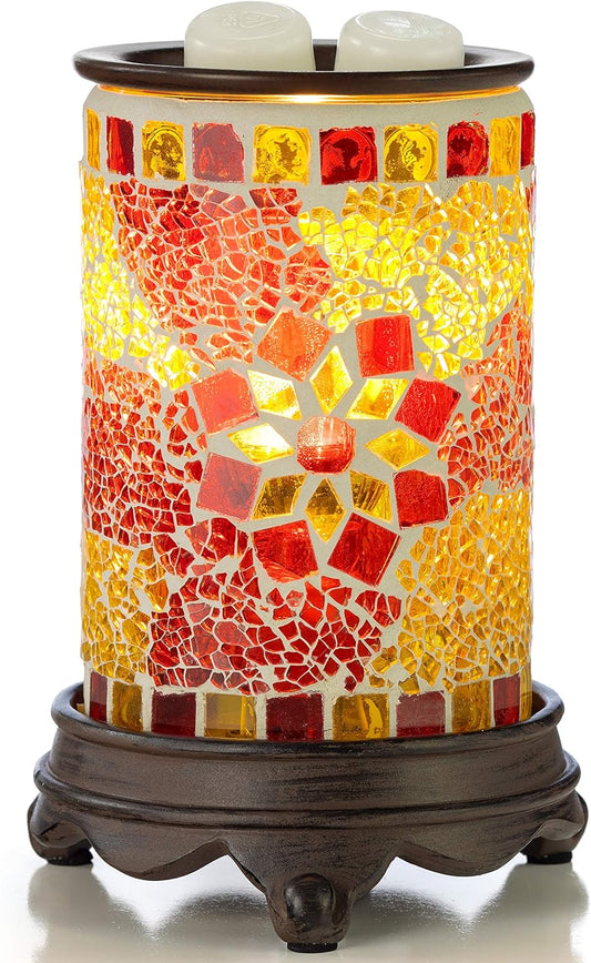 Wall Plug-In Wax Warmer for Scented Wax Mosaic Glass Ruby and Gold Electric Home Fragrance Warmer for Essential Oils Candle Wax Melts and Tarts Scent Warmer Night Light