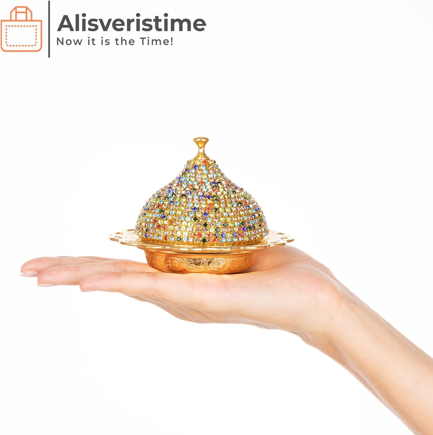 Crystal-Embellished Turkish Tea Glass Set with Zamak Holders and Saucers (SET of 6) (Multi)