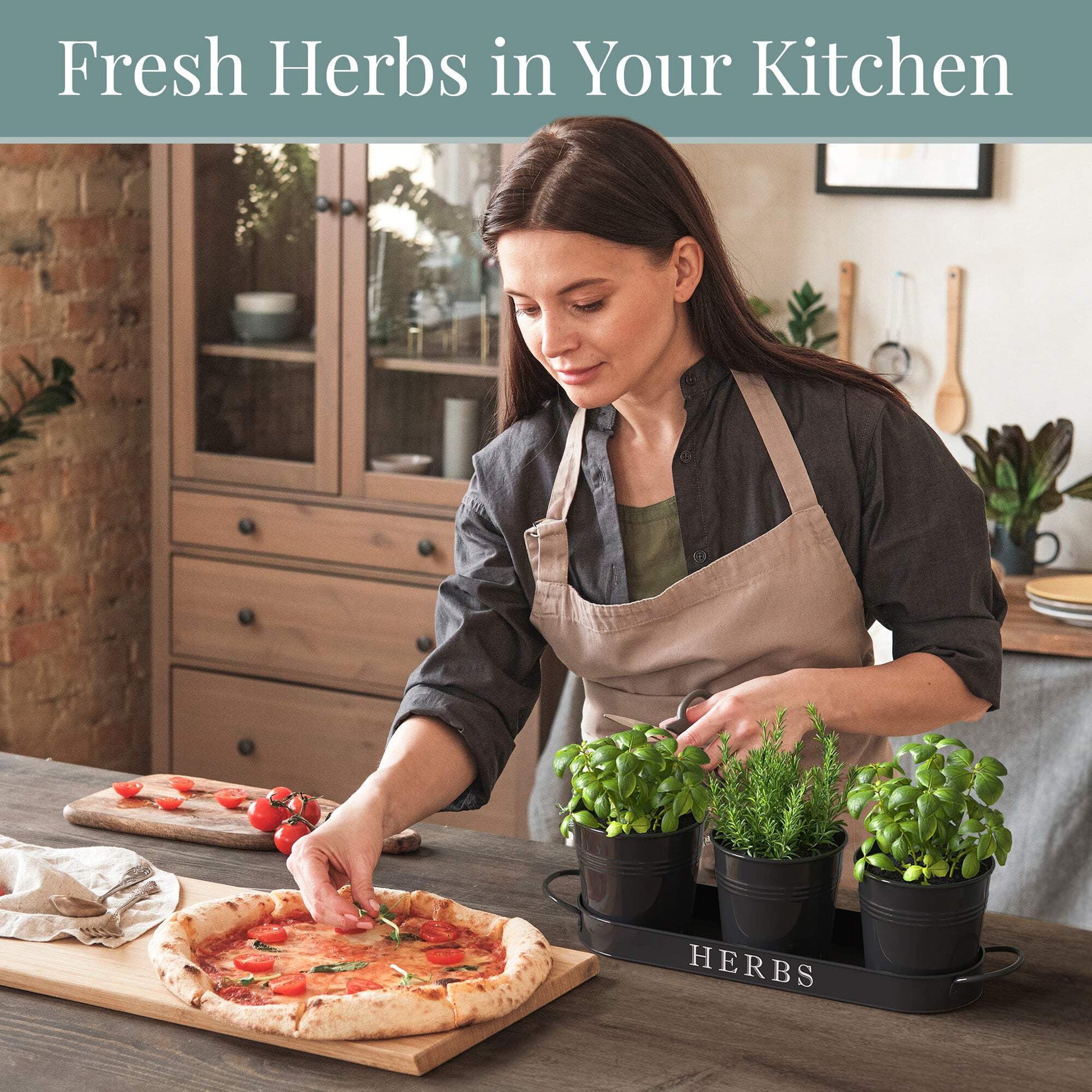 Farmhouse Herb Garden Planter Indoor Planter Set with Tray or Outdoor Apartment Window Planter Box, Windowsill Planter Box, Indoor Herb Planter Garden Pots Herb Pots, Black, Set/3