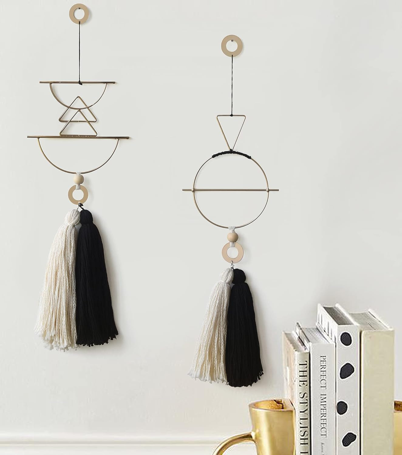 Cute Wall Hanging Macrame Wall Hanging Brass Wall Art Tassel Handmade Home Décor (Gold)