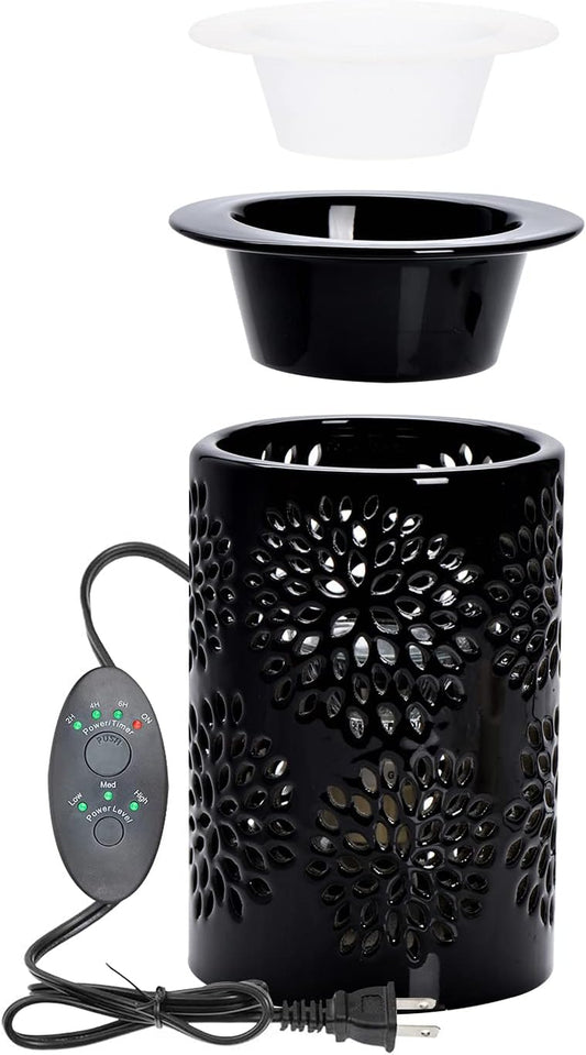 Ceramic Wax Melt Warmer with Timer and Silicone Dish,Candle Wax Warmer for Scented Wax & Essential Oils,Ideal Gift for Home Office Kitchen(Black)
