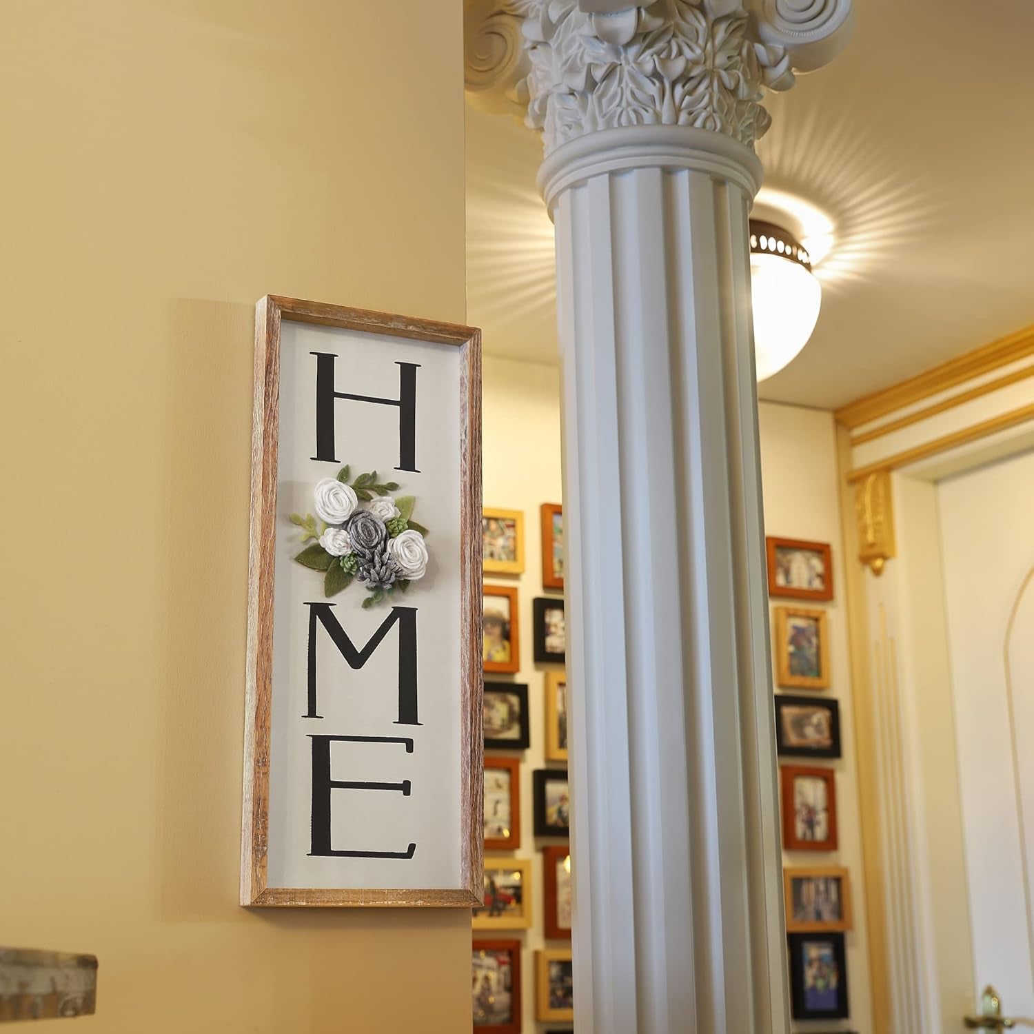 Wall Hanging Decor Home Sign with Felt Flower, Rustic Wooden Hanging Letters Decorative, Wood Vertical Wall Plaque Wall Decor Signs for Living Room House Housewarming Gift, Rustic Brown