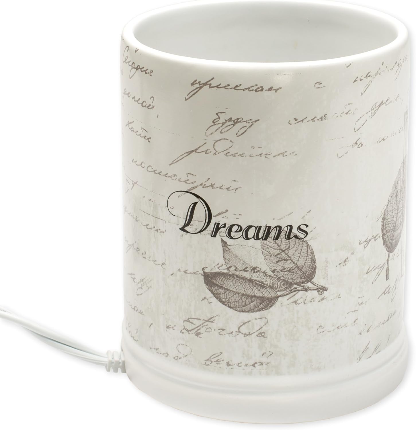 Dream Bigger Actions Louder Faith Stronger Grey Leaves White Ceramic Stone Jar Warmer