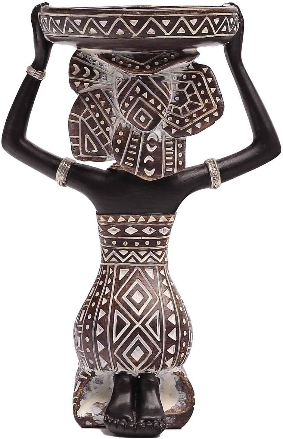 African Lady Figurine Candle Holder with African Tribal Totem for Wedding, Holiday Decor-African Decorative Women Statues, Candlestick Holder for Home and Table Decor(753-Black)