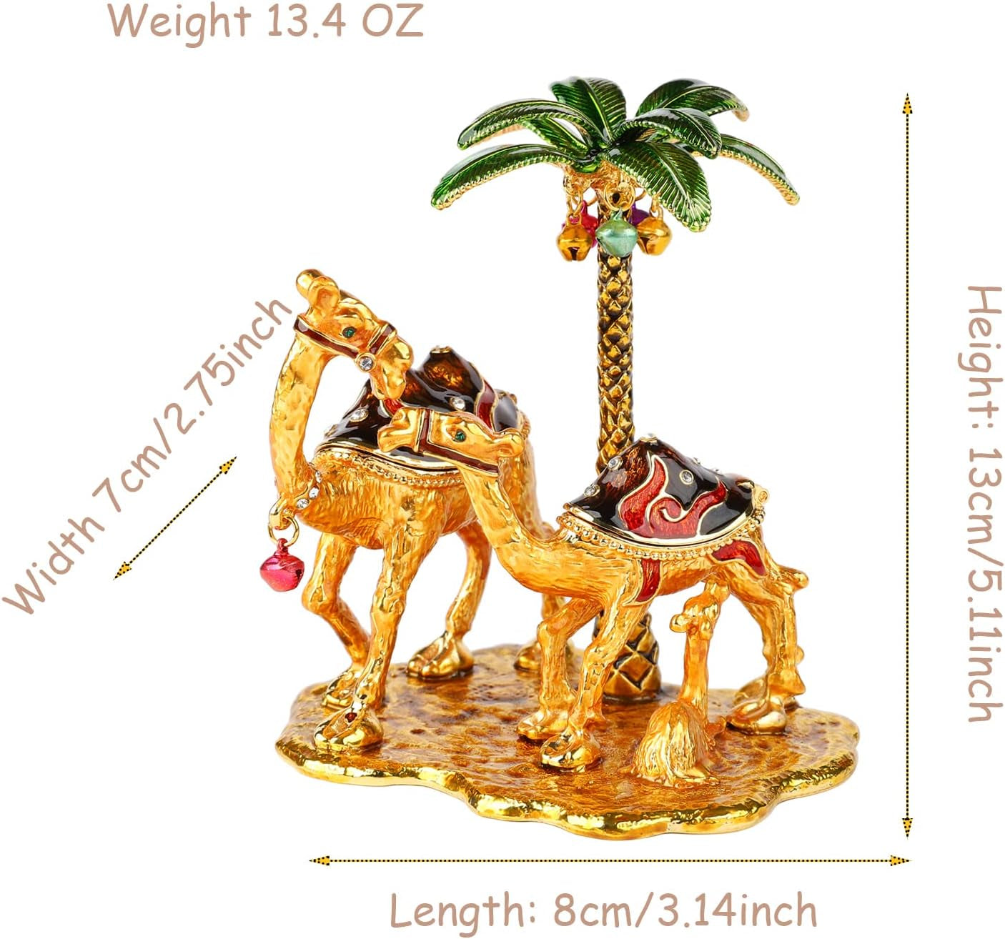 Vacation Camel Family Trinket Boxes with Hinged Coconut Bell Enamel Hand-Painted Animals Ornaments Unique Gift for Home Decor
