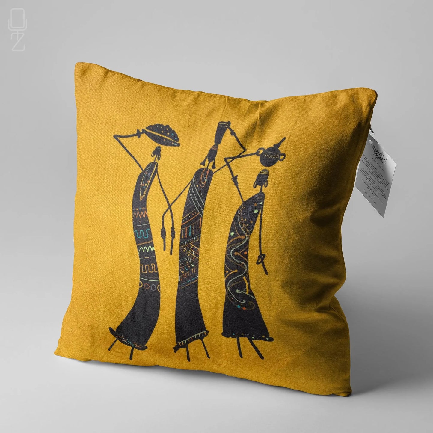 Abstract Orange Pillow Cover with Trio African Women Themed | Double Sided Printing on the Chenille with Different Size Options, OEKO-TEX®