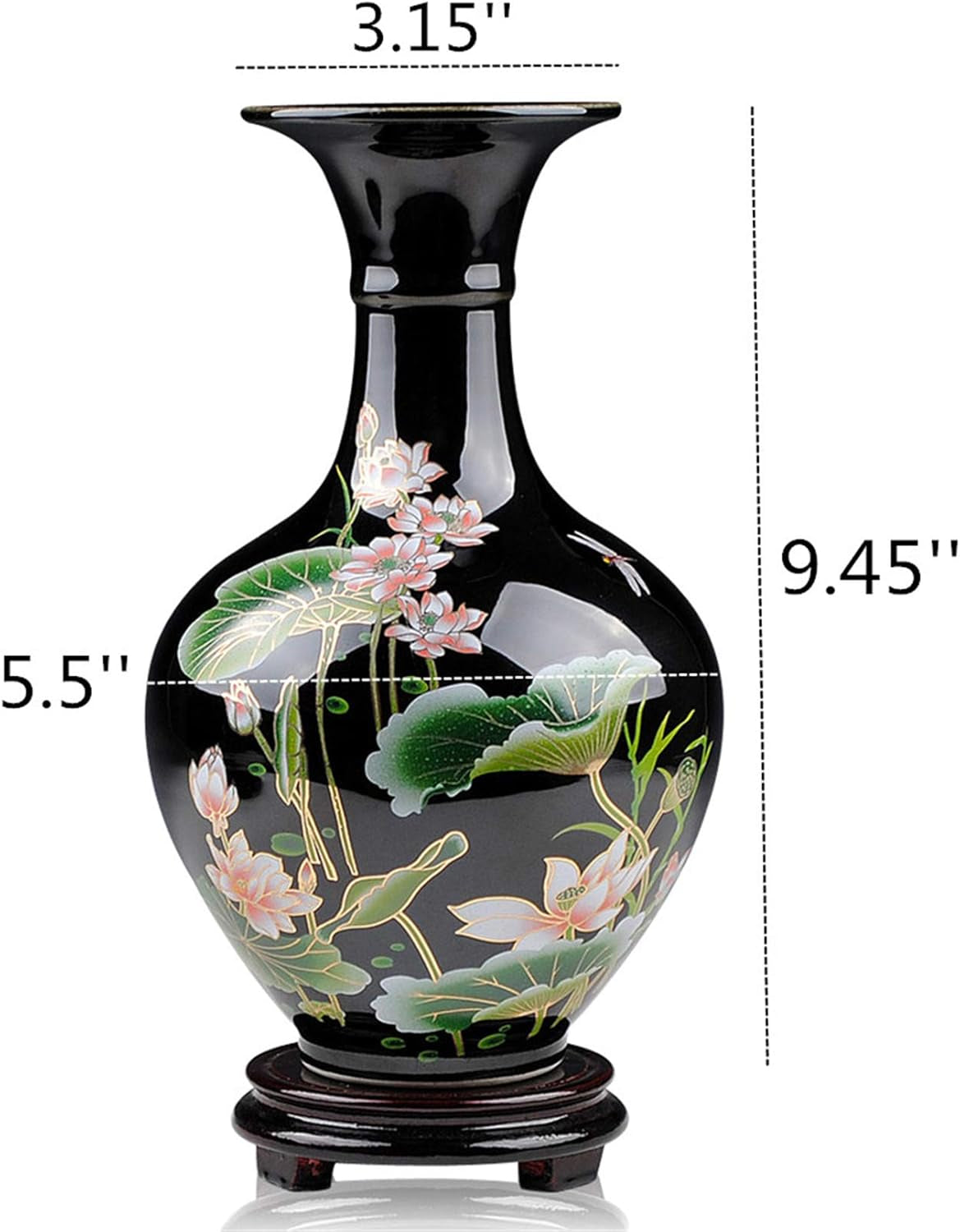 Meightai 9.45'' China Style Decorative Vase, Classic Ceramic Vases for Art Home Decoration, Chinese Retro Porcelain Ceramic Vase with Base, Beauty Lotus Flower Painting, Black