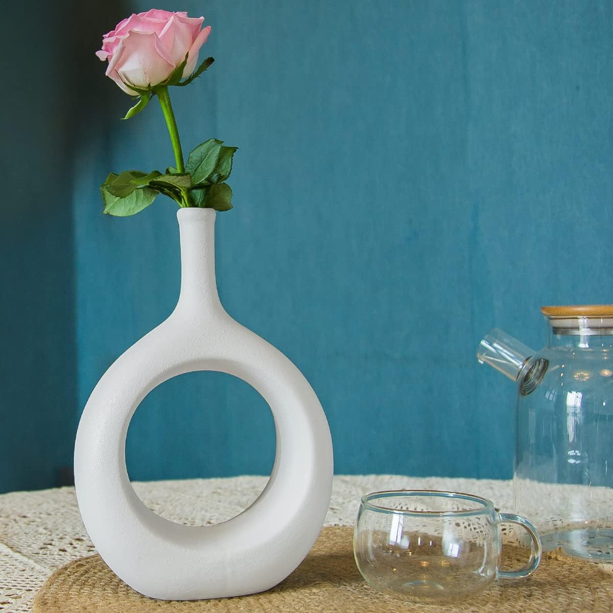 Samawi Black & White Vase Set of 2 - Black Ceramic Vases for Modern Living Room Decor