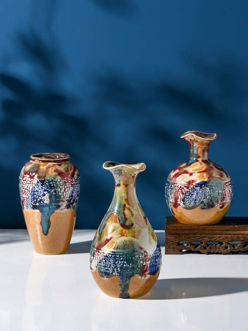 Ceramic Flower Vases Set of 3, Special Design Style of Flambed Glazed,Decorative Modern Floral Vase for Home Decor Living Room Centerpieces and Events…