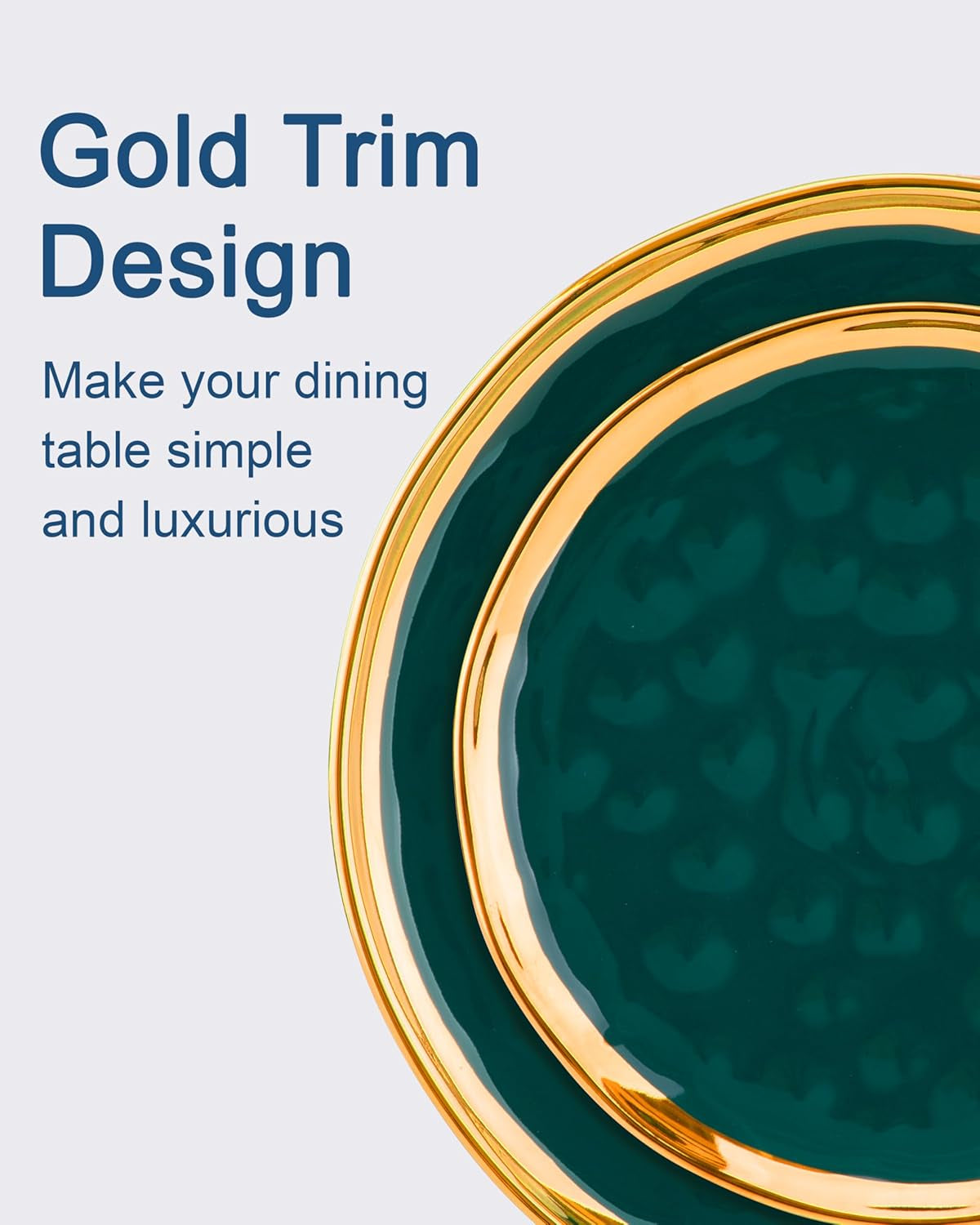 12 Pieces Plates and Bowls Sets, Porcelain Green and Gold Dinnerware Sets, round Dinner Plates Dishes Set Service for 4, Dishwasher Safe and Scratch Resistant, Green