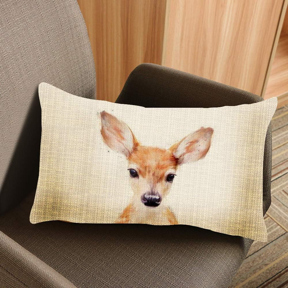 Throw Pillow Cover Cute Deer Art Little Animal Brown Decorative Pillow Case Home Decor 20X12 Inches Pillowcase