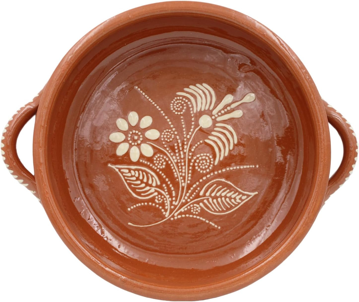 Traditional Portuguese Hand-Painted Vintage Clay Terracotta Cooking Pot Cazuela (N.2 7" Diameter)