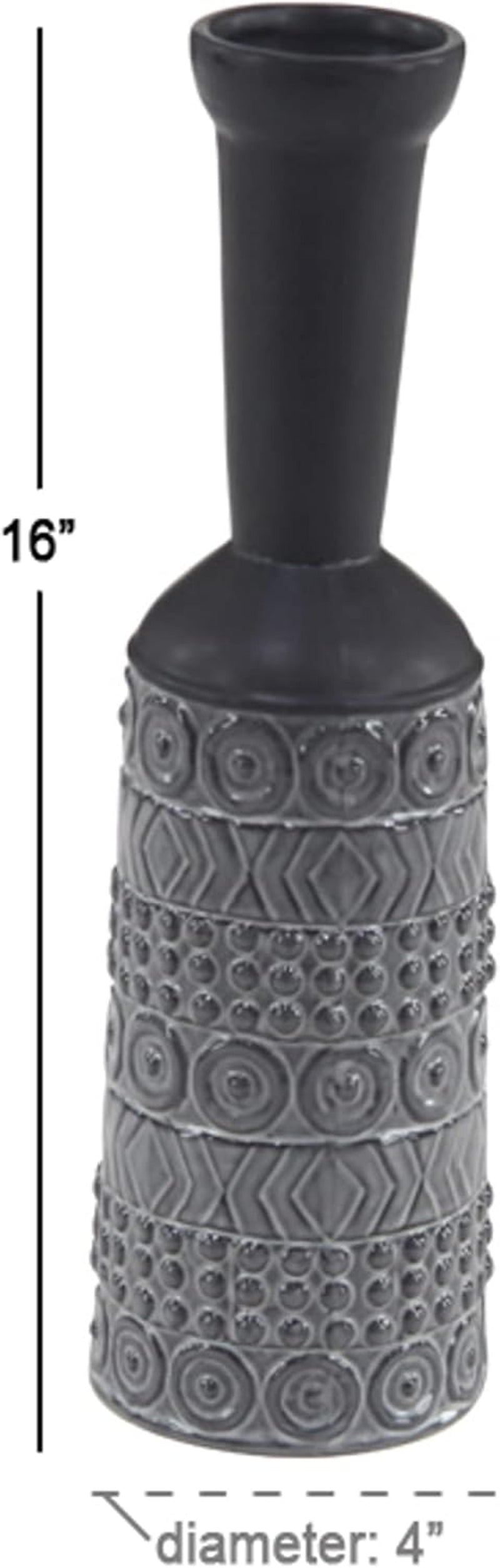 Vase, 4" L X 4" W X 16" H, Grey