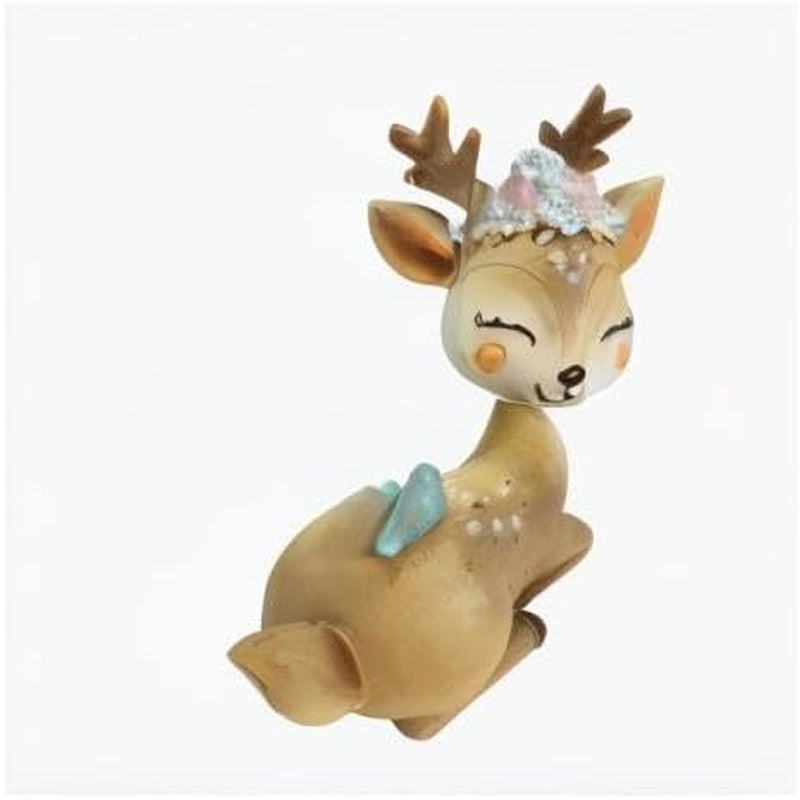 4.3 Inch Woodland Animal Deer Cake Topper Cute Baby Shower Party Decoration Deer Figurines Toy Christmas Miniature Doe Fawn Resin Ornament for Birthday Wedding Anniversary
