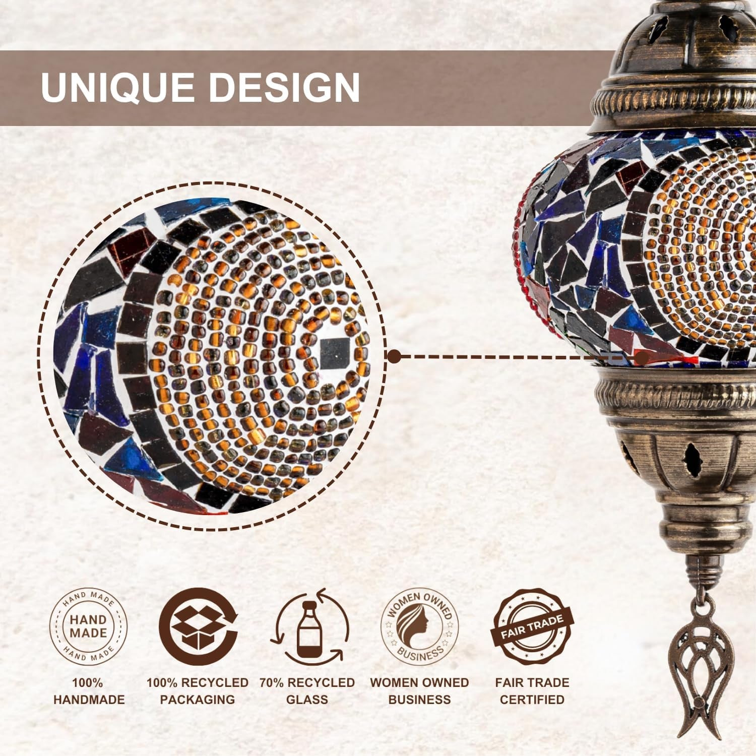 Handmade Turkish Moroccan Mosaic Lamp – Stunning Glass Swan Neck Design with Antique Brass Base, Perfect for Bedroom, Office, and Living Room – Includes Bulb (Red & Navy Central Circles)