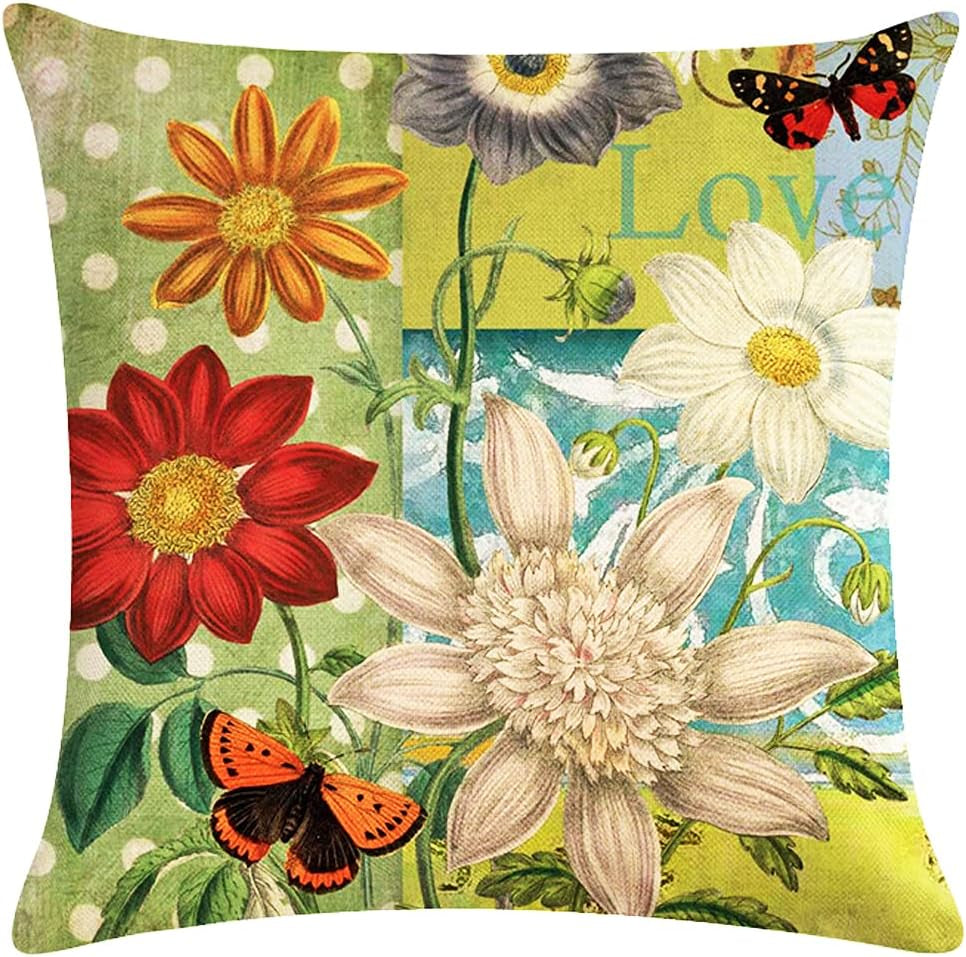 Hand Painting Flowers Pattern Decorative Soft Throw Pillow Case Cushion Covers 18X18 Inches Pack of 4