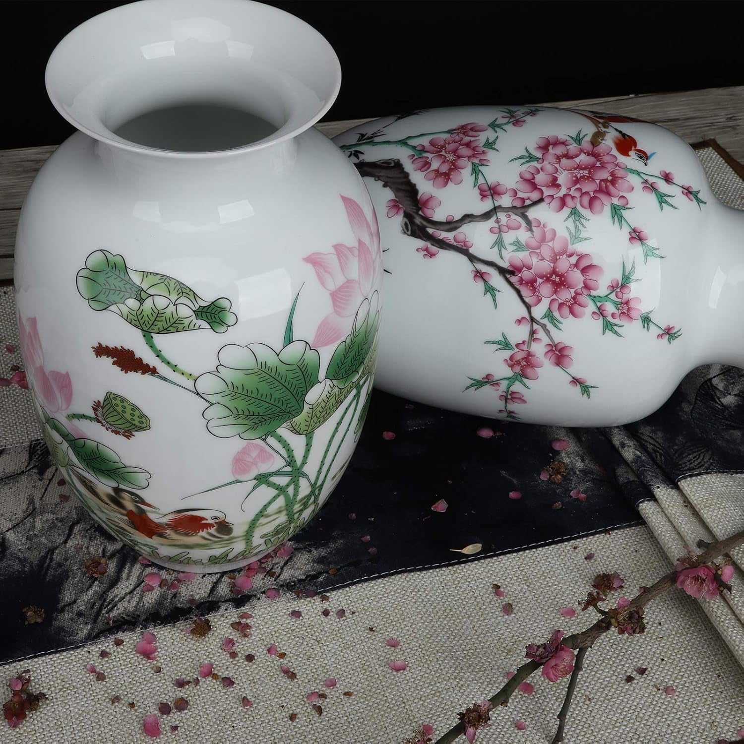 Chinese Ceramics, Blue and White Porcelain Flower Vase, Jingdezhen Handcrafted Porcelain Decro (Lotus)