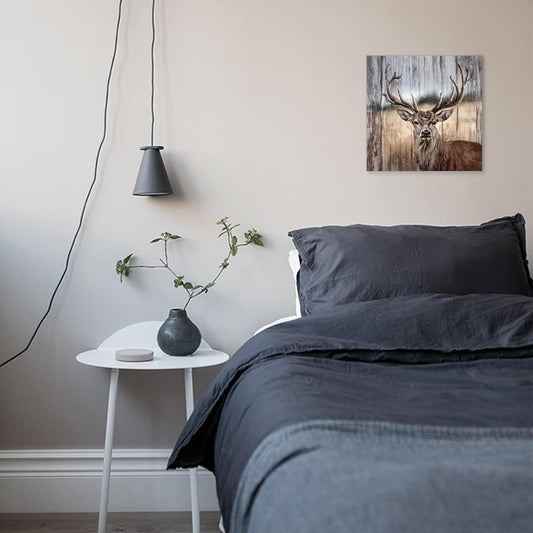 Rustic Elk Wall Decor Canvas Wall Art Animal Theme Artwork for Bathroom Modern Deer Pictures Framed Farmhouse Wall Decor for Bedroom Kitchen Country Wood Grain Prints Home Wall Decoration Size 14X14