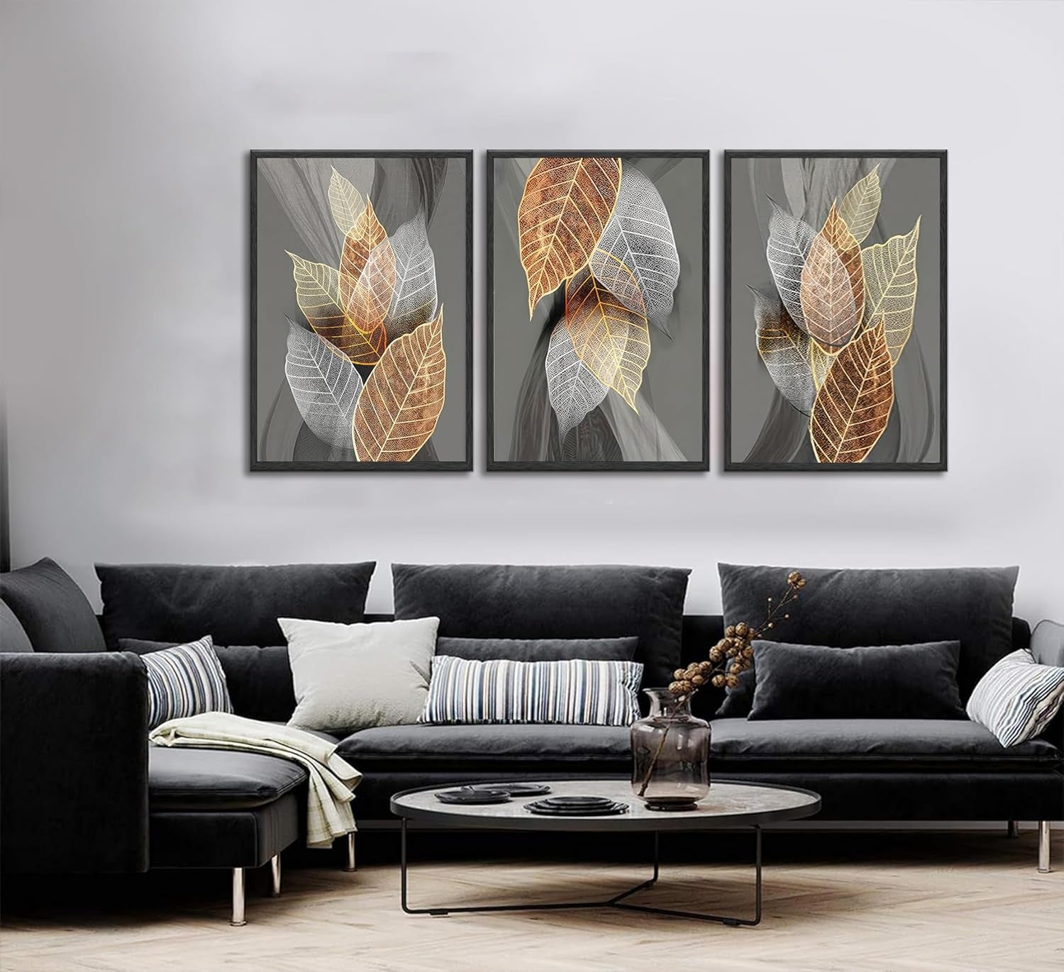 3 Pieces Modern Abstract Leaves Canvas Wall Art Inspirational Painting Picture Wall Decor Poster Print Artwork for Living Room Bedroom Bathroom Office Home Decoration Unframed