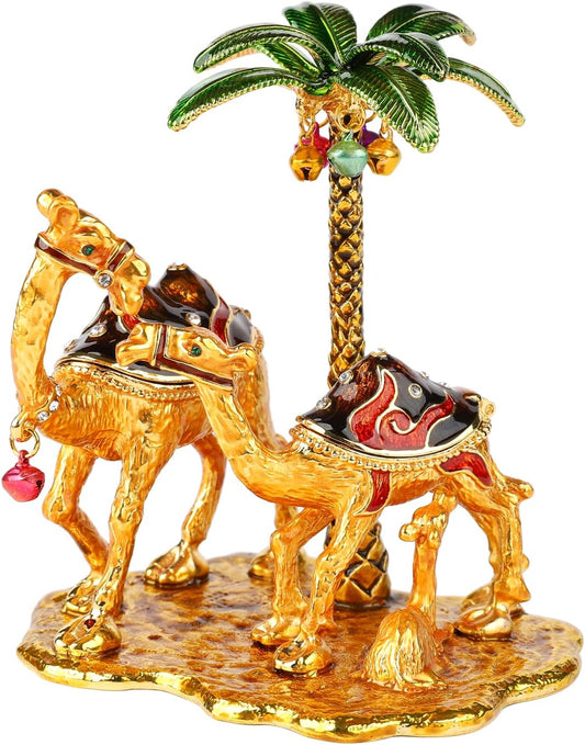 Vacation Camel Family Trinket Boxes with Hinged Coconut Bell Enamel Hand-Painted Animals Ornaments Unique Gift for Home Decor